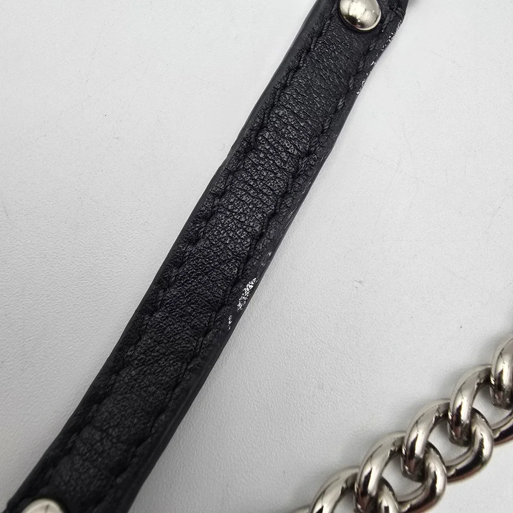 Coach Black Leather Wristlet Pouch Wallet with Chain‎ Strap